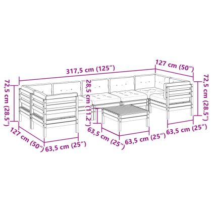 Градински комплект диван с възглавници, 8 части, восъчнокафяв