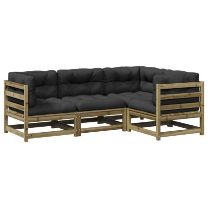 Градински комплект с възглавници, 4 части, импрегниран бор