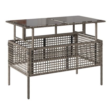 Градински диван с възглавници от 4 части сив полиратан стъкло