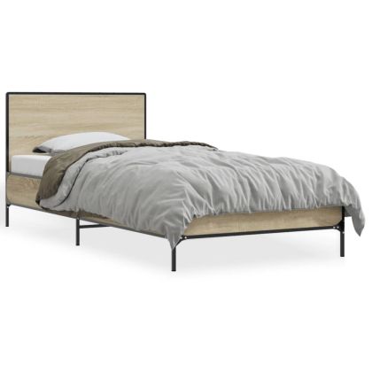 Рамка за легло, дъб сонома, 100x200 см, инженерно дърво и метал