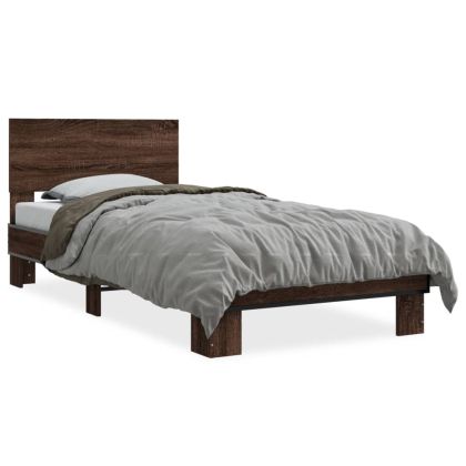 Рамка за легло, кафяв дъб, 90x200 см, инженерно дърво и метал