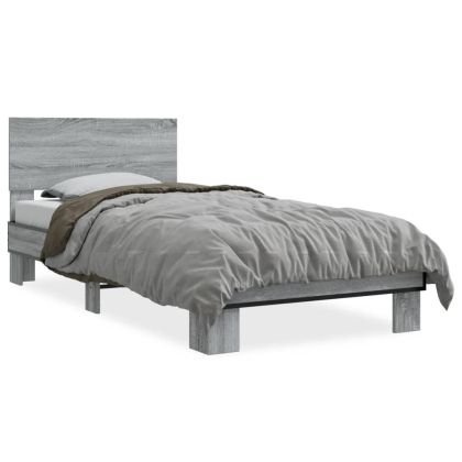 Рамка за легло, сив сонома, 100x200 см, инженерно дърво и метал
