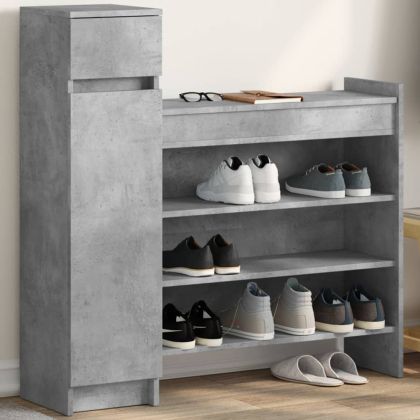 Шкаф за обувки, бетонно сив, 100,5x28x100 см, инженерно дърво