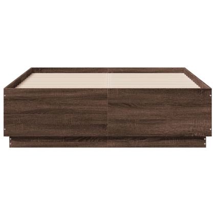 Рамка за легло с LED осветление, кафяв дъб, 135x190 см