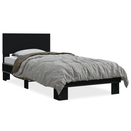 Рамка за легло, черна, 90x200 см, инженерно дърво и метал