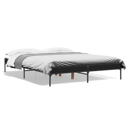 Рамка за легло, черна, 150x200 см, инженерно дърво и метал