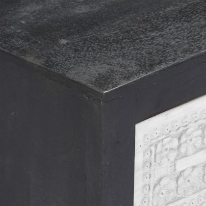 Ръчно резбован ТВ шкаф, сиво и бяло, 120x30x40 см, манго масив