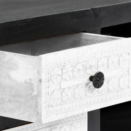 Ръчно резбован ТВ шкаф, сиво и бяло, 120x30x40 см, манго масив