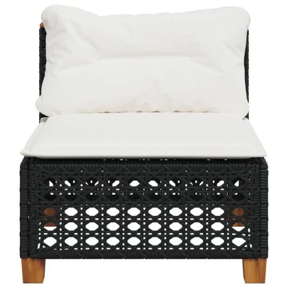 Градинско кресло без подлакътници с възглавници черен полиратан