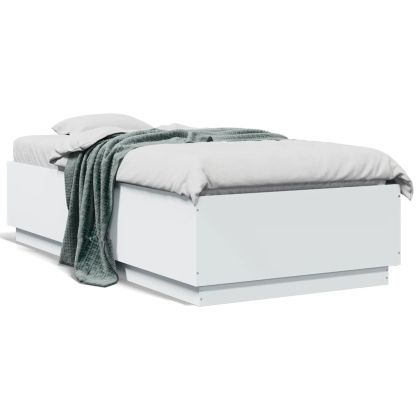 Рамка за легло с LED осветление бяла 75x190 см инженерно дърво