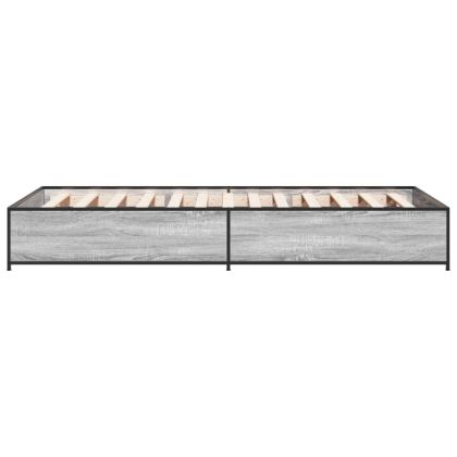 Рамка за легло, сив сонома, 100x200 см, инженерно дърво и метал