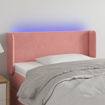LED горна табла за легло, розова, 103x16x78/88 см, кадифе