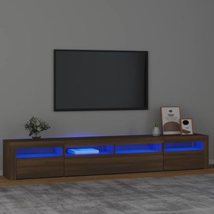 ТВ шкаф с LED осветление, кафяв дъб, 240x35x40 см