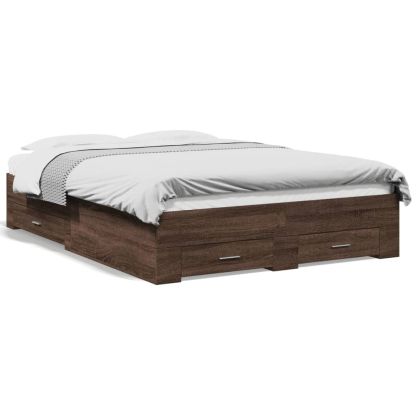 Рамка за легло с чекмедже кафяв дъб 135x190 см инженерно дърво