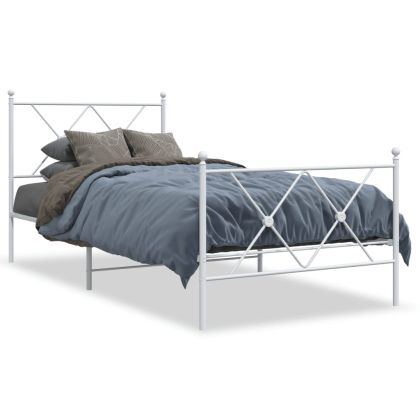 Метална рамка за легло с горна и долна табла, бяла, 90x200 см