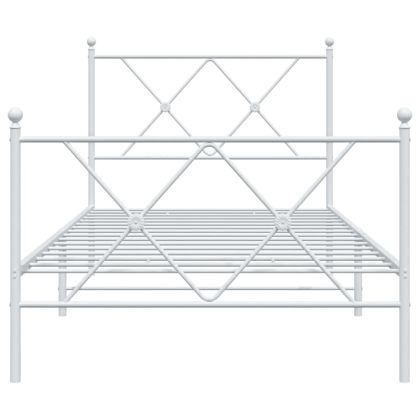 Метална рамка за легло с горна и долна табла, бяла, 90x200 см