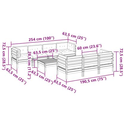 Градински комплект диван с възглавници, 8 части, восъчнокафяв