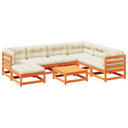 Градински комплект диван с възглавници, 8 части, восъчнокафяв