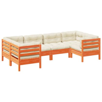 Градински комплект с възглавници, 6 части, восъчнокафяв