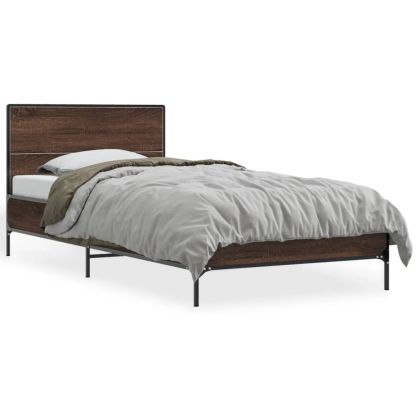 Рамка за легло, кафяв дъб, 100x200 см, инженерно дърво и метал