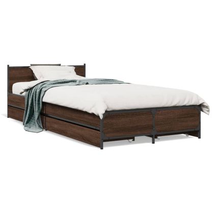 Рамка за легло с чекмеджета, кафяв дъб, 100x200 см