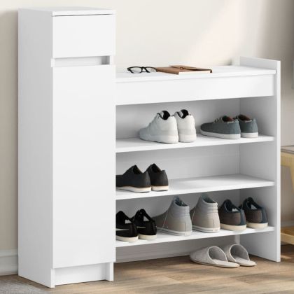 Шкаф за обувки, бял, 100,5x28x100 см, инженерно дърво
