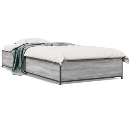 Рамка за легло, сив сонома, 75x190 см, инженерно дърво и метал