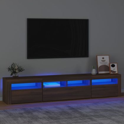 ТВ шкаф с LED осветление, кафяв дъб, 210x35x40 см