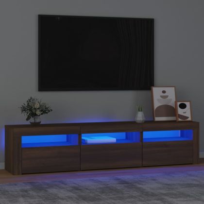 ТВ шкаф с LED осветление, кафяв дъб, 180x35x40 см