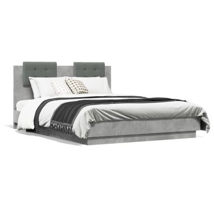 Рамка за легло с табла, бетонно сива, 140x190см инженерно дърво