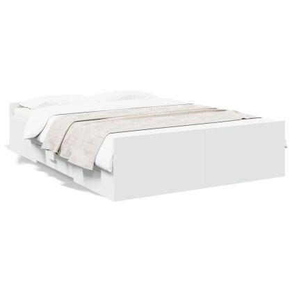 Рамка за легло с чекмеджета, бяла, 135x190 см, инженерно дърво