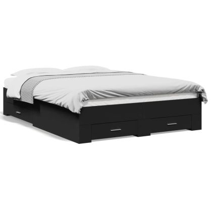 Рамка за легло с чекмеджета, черна, 135x190 см, инженерно дърво