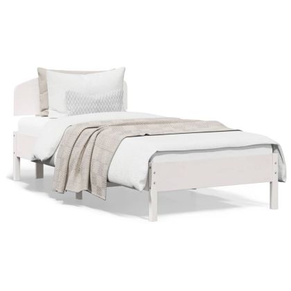 Рамка за легло с табла, бяла, 100x200 см, борово дърво масив
