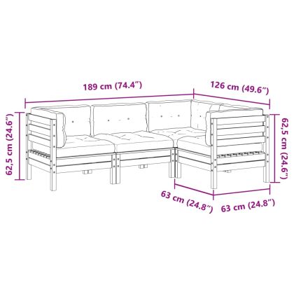 Градински комплект с възглавници, 4 части, импрегниран бор