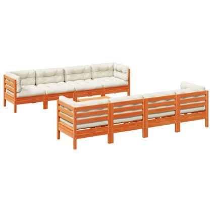 Градински комплект диван с възглавници, 9 части, восъчнокафяв