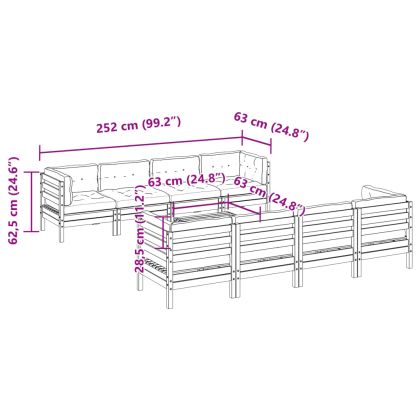 Градински комплект диван с възглавници, 9 части, восъчнокафяв