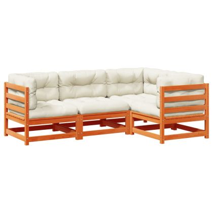 Градински комплект с възглавници, 4 части, восъчнокафяв