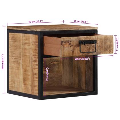 Нощно шкафче, 40x35x40 см, масивна мангова дървесина