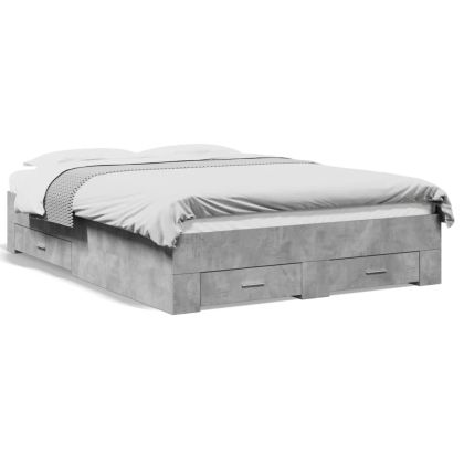 Рамка за легло с чекмеджета, бетонно сива, 120x200 см