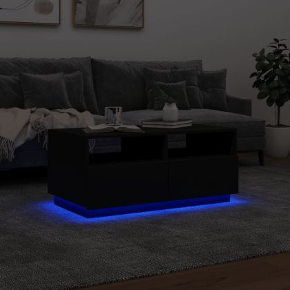 Маса за кафе с LED осветление, черна, 90x49x40 см