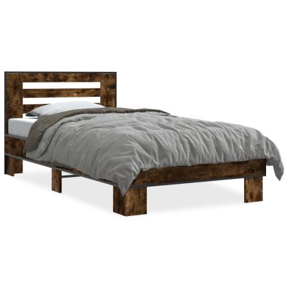 Рамка за легло, опушен дъб, 100x200 см, инженерно дърво и метал