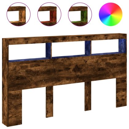 Табла шкаф с LED, опушен дъб, 180x17x102 см