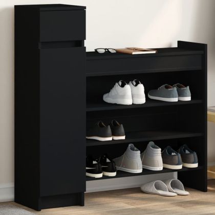 Шкаф за обувки, черен, 100,5x28x100 см, инженерно дърво