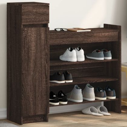 Шкаф за обувки, кафяв дъб, 100,5x28x100 см, инженерно дърво