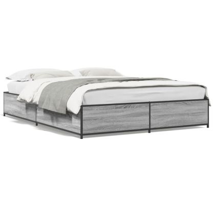 Рамка за легло, сив сонома, 135x190 см, инженерно дърво и метал