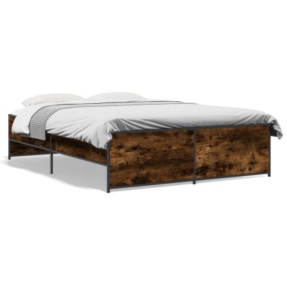 Рамка за легло, опушен дъб, 135x190 см, инженерно дърво и метал