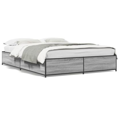 Рамка за легло, сив сонома, 140x190 см, инженерно дърво и метал
