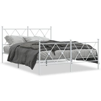 Метална рамка за легло с горна и долна табла, бяла, 137x190 см