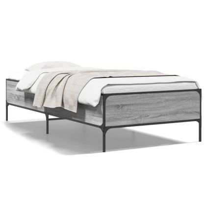 Рамка за легло, сив сонома, 75x190 см, инженерно дърво и метал