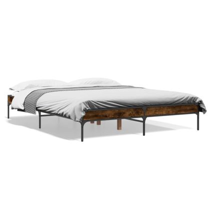Рамка за легло, опушен дъб, 160x200 см, инженерно дърво и метал